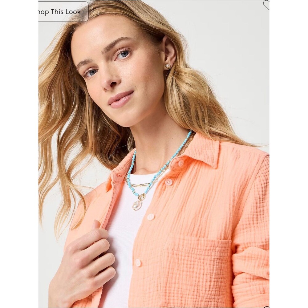 J. Crew Factory Double-gauze Button-Up Shirt Size Medium Electric Peach Cotton - Picture 2 of 8